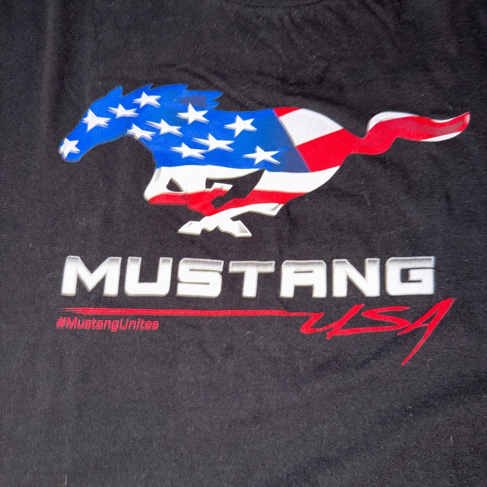 Mens 2XL Black Ford Mustang USA American Flag Graphic Tee JH Design